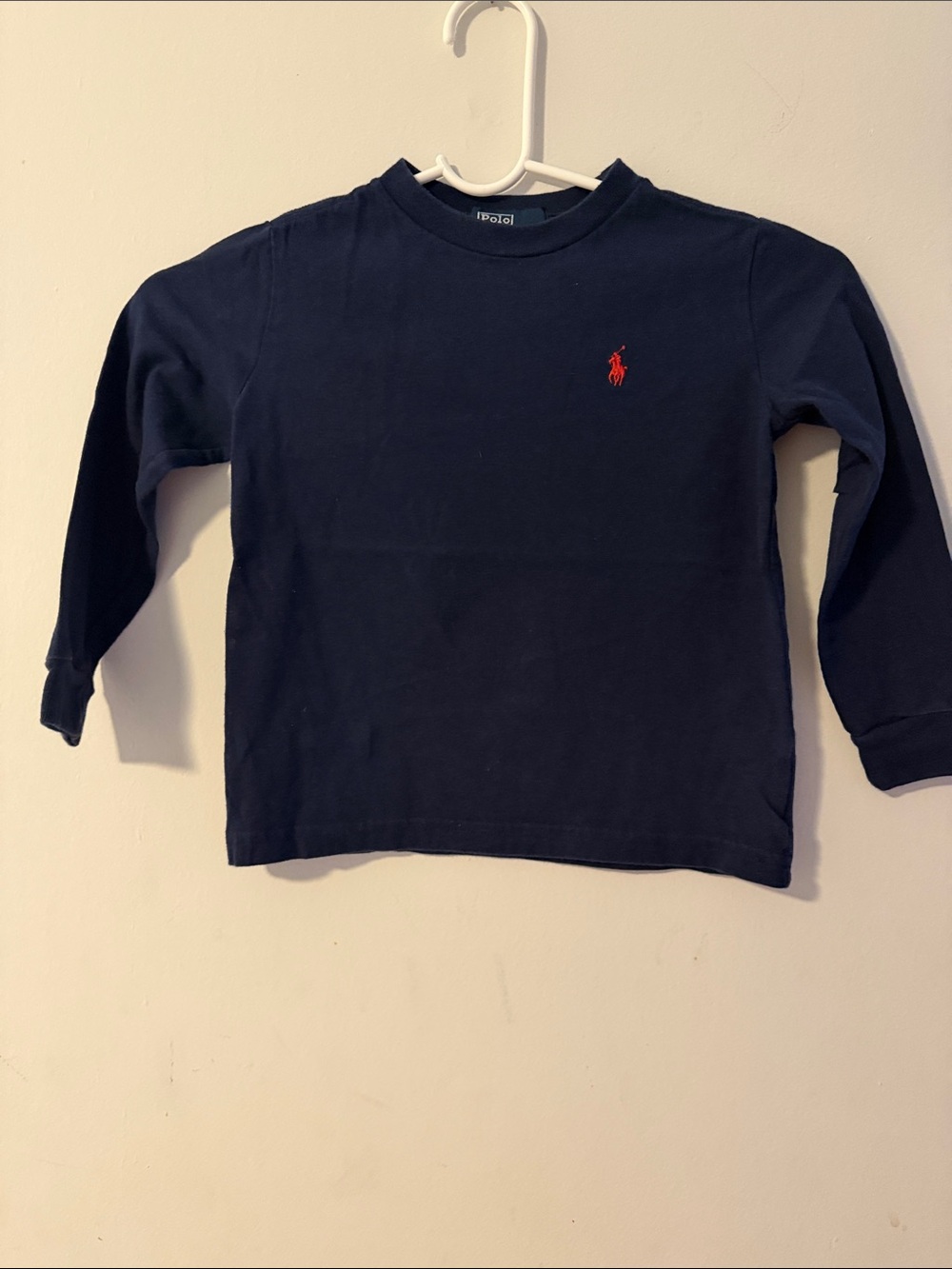 Ralph Lauren Navy Long Sleeve Tee with Red Pony - Kids